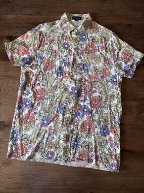 Barney Cools Men's Large Short Sleeve Floweral Button Down